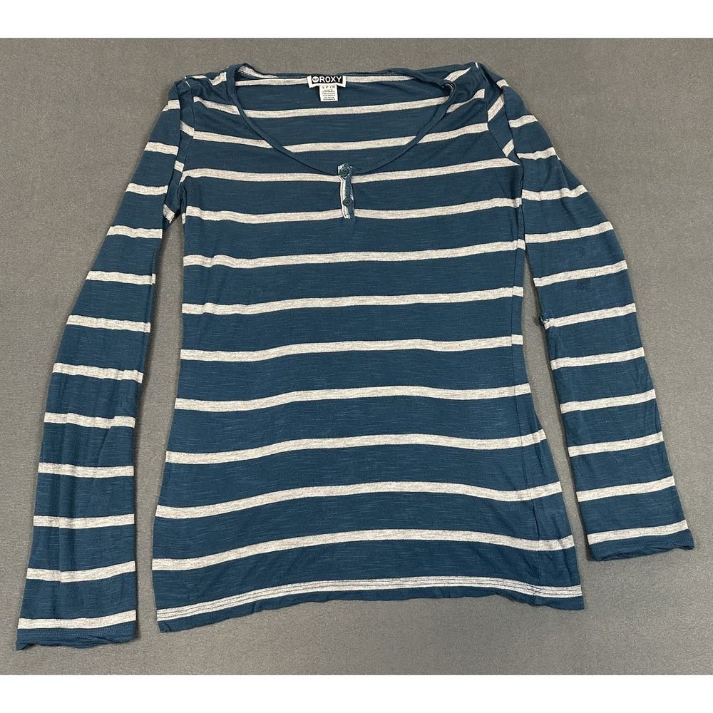 Roxy Shirt Womens Size Small Striped Long Sleeve Skater Y2K Roll Tab Sleeve